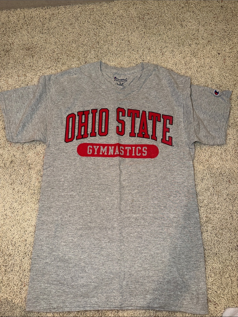 Champion Grey Tee with Red Ohio State Gymnastics Print